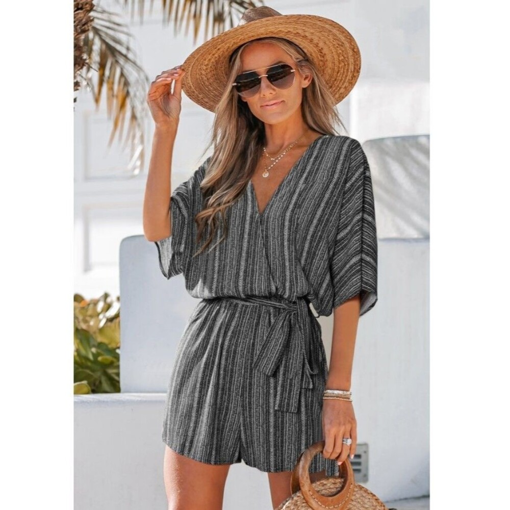 CUPSHE Boho Striped Romper Women's Size Small S Black White One Piece Shorts
